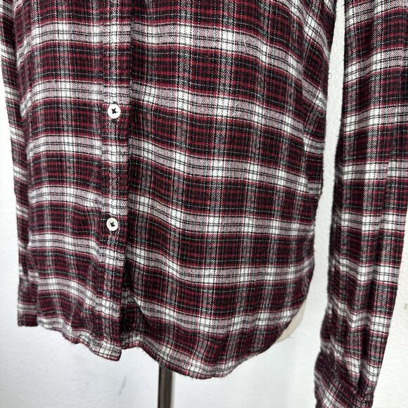 Paige Top Women Small Red Black Plaid Western Indie Grunge Boyfriend Shirt Soft - Picture 5 of 12